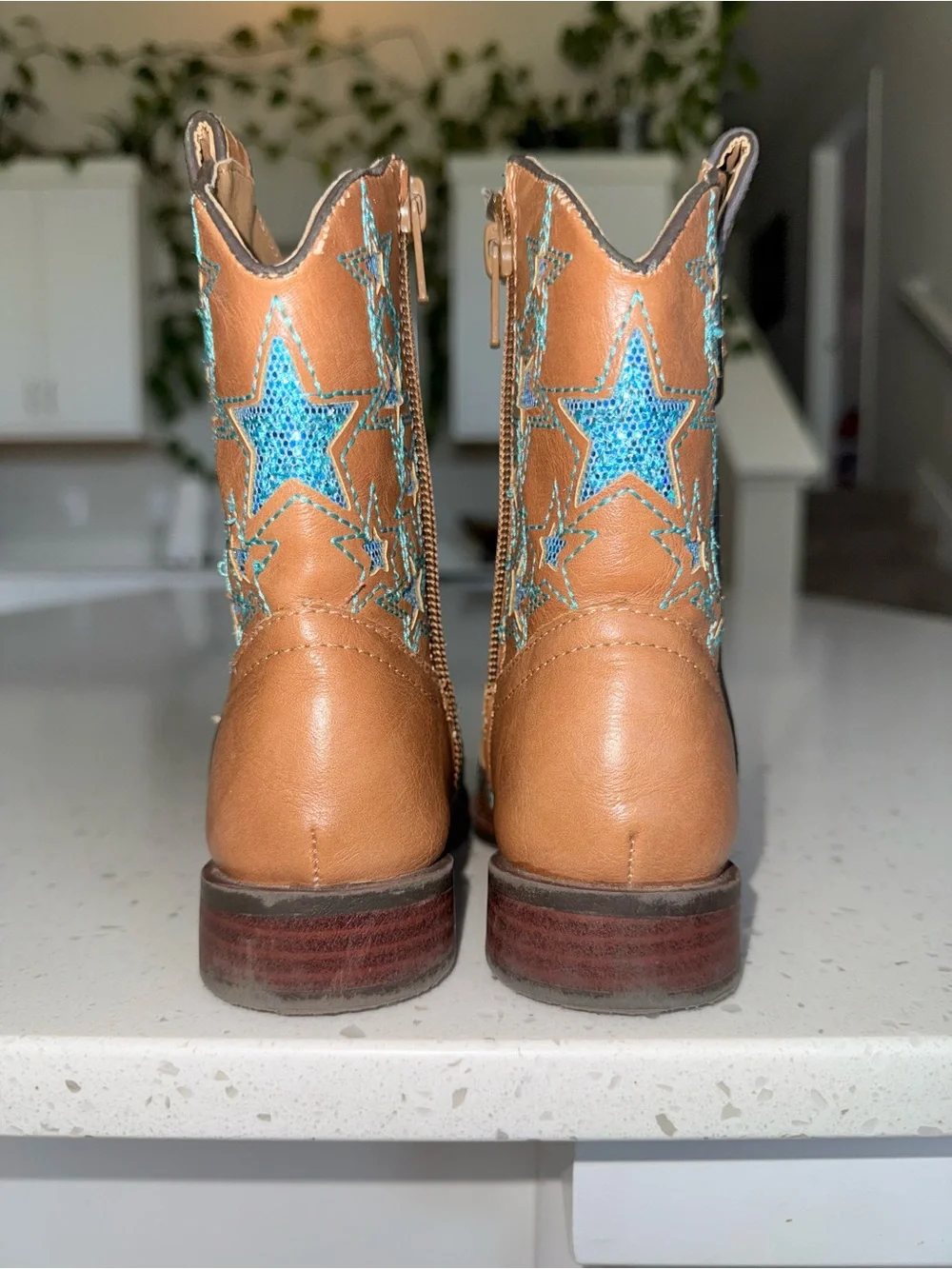 Wonder Nation Tan Cowboy Boots with Blue Star Embroidery